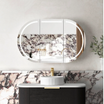 Bondi Black Oak Oval Led Mirror Shaving Cabinet 1200*750